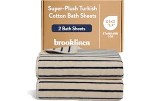 Brooklinen Super-Plush Turkish Cotton Bath Sheets - Set of 2 - Cotton, 820 GSM, Highly Absorbent, Machine Washable, Perfect for Home & Bathroom (40" x 65", Striped Navy)