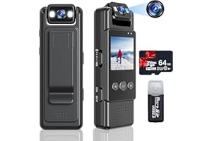 BZZCAM Body Camera with Audio and Video Recording Small 1080P 64G Wearable Bodycam Video Recorder with Screen and Flash Light, 180° Rotatable, Motion Detection for Personal Police Law Enforcement