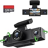 3 Channel 1080P Dash Cam Front and Inside Left/Right, Free 32G Card, Dash Camera Loop Recording, Triple Camera for Cars 24 Ho