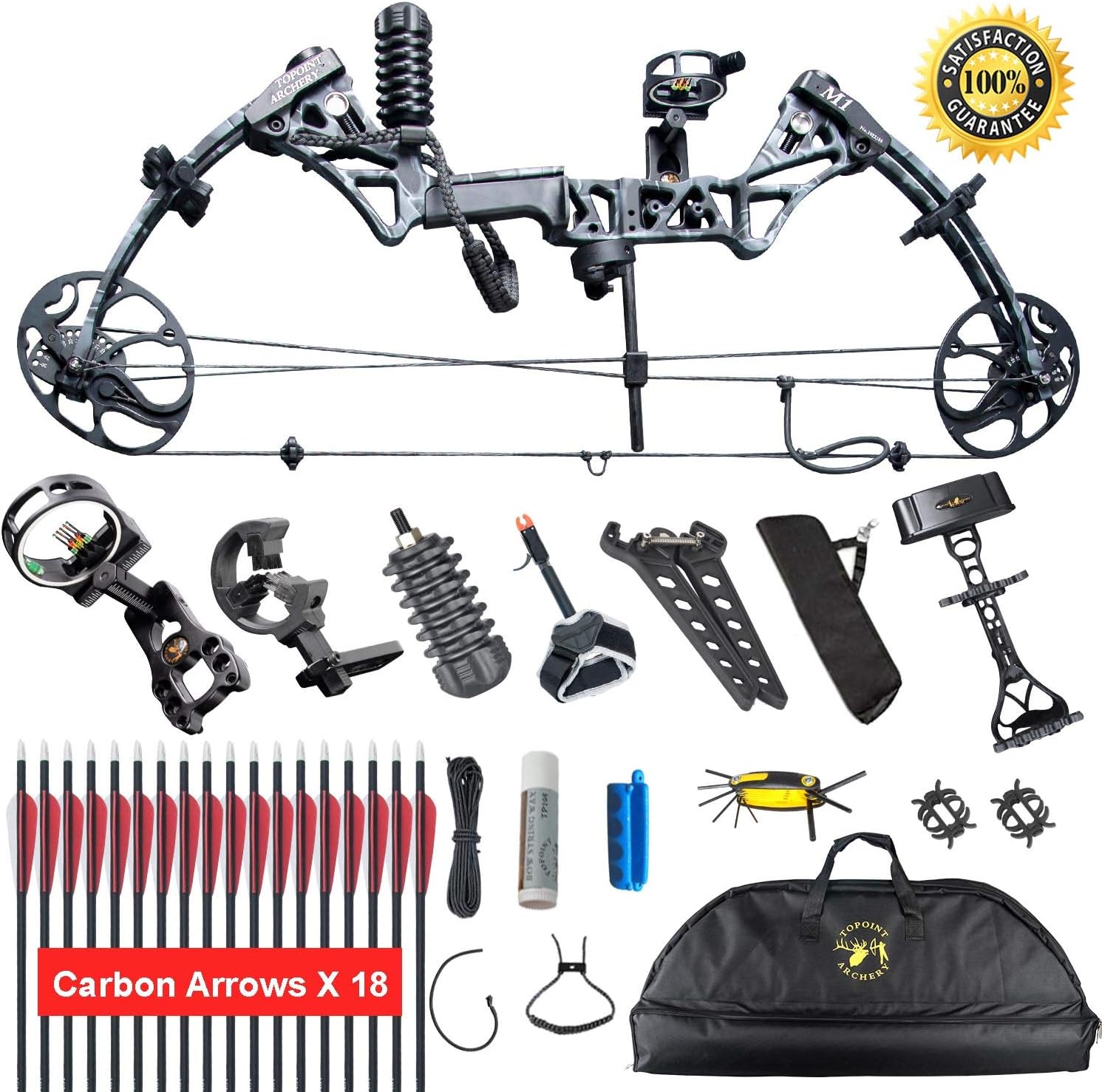 XGEEK Compound Bow，Compound Hunting Bow Kit, Right Handed Bow，Limbs Made in USA，19"-30" Draw Length,19-70Lbs Draw Weight，Up to 320FPS， (2 Years Warranty)