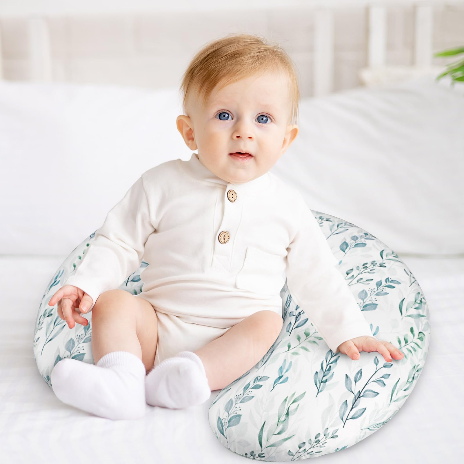 DILIMI Nursing Pillow Cover, Soft Stretchy Nursing Covers for Breastfeeding Pillows, Reversible Removable Slipover for Baby Boy and Girls, Green Leaf