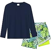 Valcatch Boys Swim Set with Swim Trunks Kids Youths Long Sleeve Rash Guard Swimsuit Two Pieces Bathing Suit UPF 50+ Swimwear