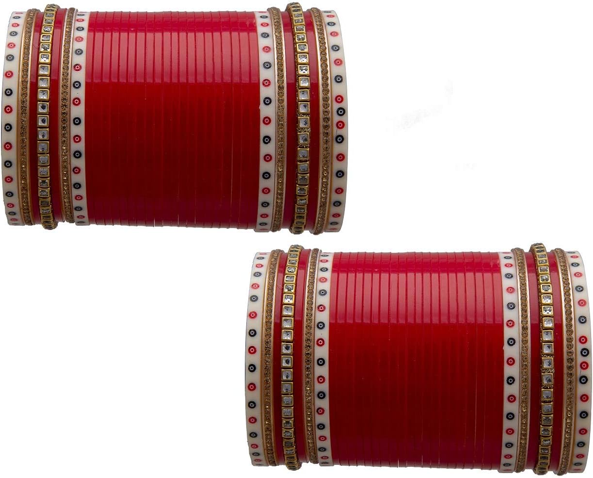 Chinar Jewels Gold/Red Choora with Pearl&Stones Bridal Royal Punjabi Chooda Chuda Set for Women and Girls. This Chooda Designed with Royal/Stylish Look.