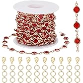 OLYCRAFT 5.5 Yard Red Crystal Rhinestones Jewelry Chain Link with Gold Plated Brass Chain Bulk Red Glass Flat Round Link Chains Brass Plated Handmade Chains for Jewelry Making DIY Craft