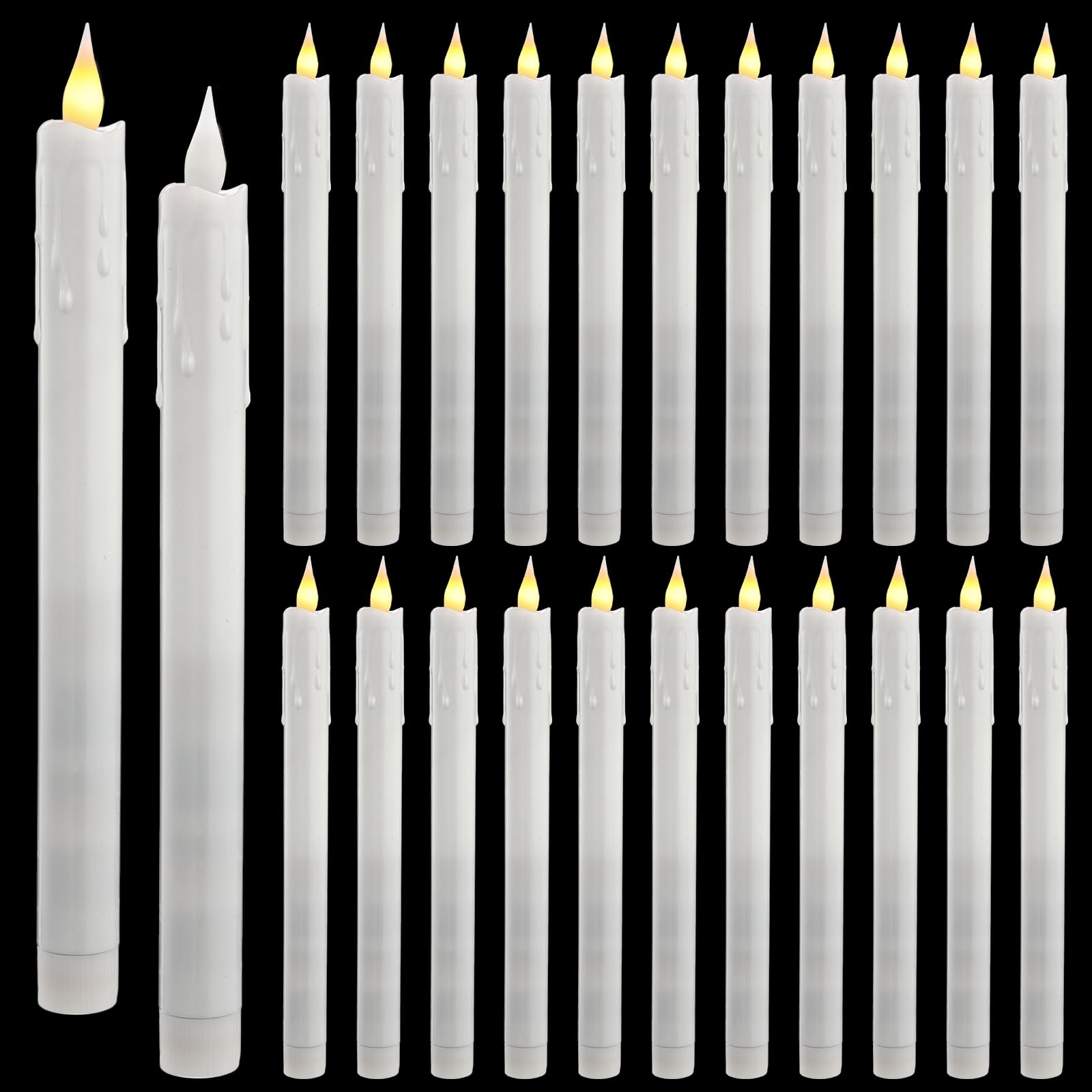Photo 1 of Baquler 24 Pcs Flameless Taper Candles Dripless Battery Operated LED Flickering Candlesticks Window Candle with 3D Flickering Flame for Home Wedding Dinner Church Christmas Decor (10 Inch)