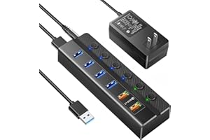 Powered USB 3.0 Hub, LURMMUE 6-Port USB Hub (4*USB 3.0 Data Ports and 2*QC 3.0 Charging Ports) with Individual On/Off Switches, 12V/4A Power Adapter for Mac, PC, Laptop, Computer