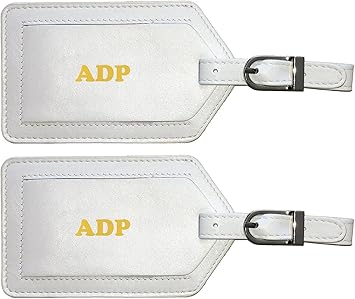 white leather luggage tags