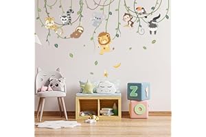 Amimagen Animals Climbing Trees Wall Stickers - Lion Monkey Sloth Koala Toucan Wall Decals - Baby Nursery Kids Room Daycare Playroom Classroom Wall Decor