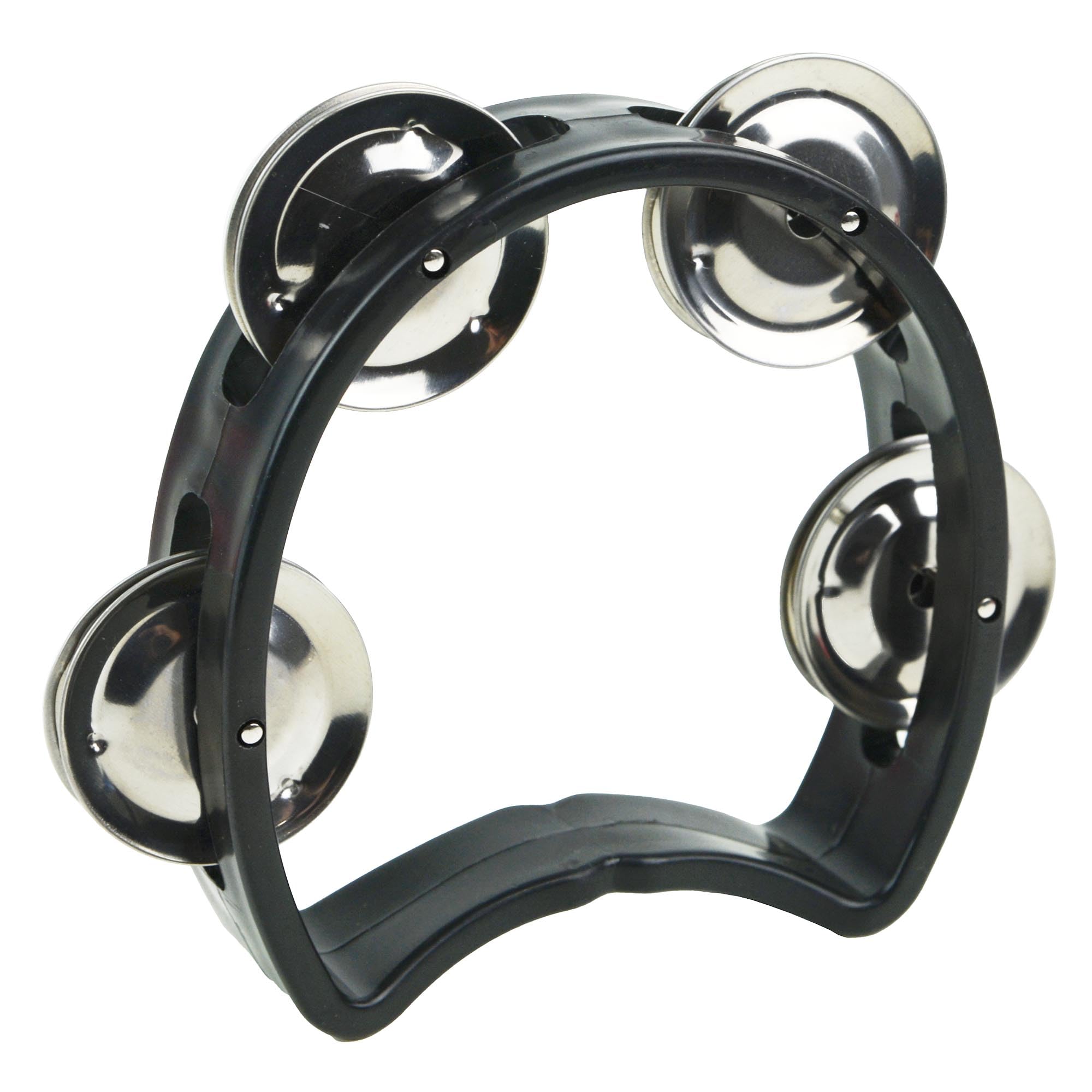 A-Star Small Half Moon Plastic Cutaway Design Tambourine, 4 Single Metal Jingle Bells - Black