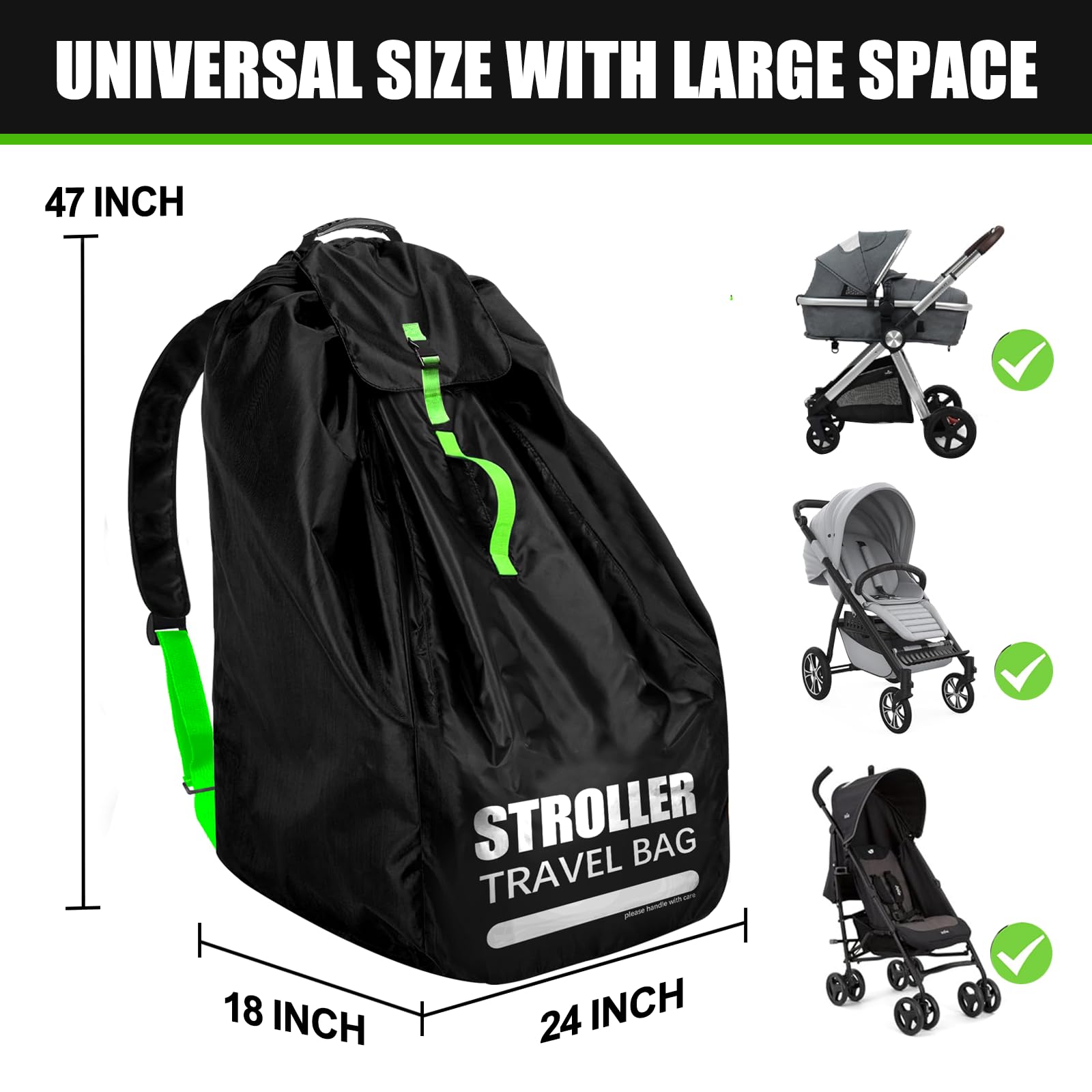 Stroller Bag for Airplane | Adjustable Padded Straps & Double Bottom Fabric, Large Gate Check Stroller Travel Bag for Airplane, Single & Double Stroller Travel/Cover Bag for Air Plane
