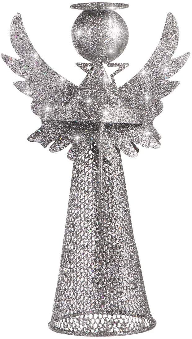 Christmas Tree Topper 3D Angel Christmas Treetop Silver Glitter Metal Christmas Tree Decor Xmas Desktop Ornament