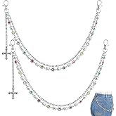 RAPUDA Layered Pants Chain,2 Pcs Fashion Wallet Pocket Chain,Exquisite Rhinestone Flower Pearl Jean Chain Keychain for Men Women,Bag Purse Chain(Silver)
