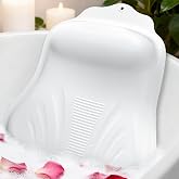 Bath Pillow for Tub, Adjustable Silicone Bathtub Pillows for Head and Neck, 0"&ndash;2.3" Neck Support, 34 Suction Cups, Easy to Clean, No Machine Wash Needed (White)