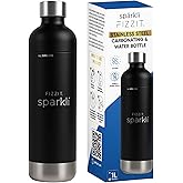 FIZZIT Black Stainless Steel Carbonation Bottle | Compatible with Some Soda Makers | Reusable Sparkling Water Bottle, Dishwasher Safe, BPA-Free (SSB-B)