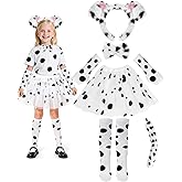 Hikkcos Halloween Dalmatian Costume Kids 100 Days of School Dalmatian Tutu Outfit Dog Headband and Tail Knee Socks Party Cosplay Accessories