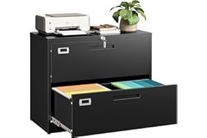 SISESOL 2 Drawer Lateral File Cabinet with Lock,Black Lateral Filing Cabinet,Horizontal Metal Filing Cabinets,Locked Wide Two