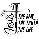 (3Pcs - 2") Jesus The Way The Truth The Life Sticker - Christian Faith Catholic Jesus God Cross Waterproof Vinyl Sticker for Laptop, Water Bottle, Hard Hat, Car Decal Gifts for Her Him 2 Inches