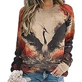 MARSVOVO Crewneck Sweatshirt for Women Long Sleeve Shirts Japanese Art Print Vintage Y2k Spring Fall Pullover Sweatshirt