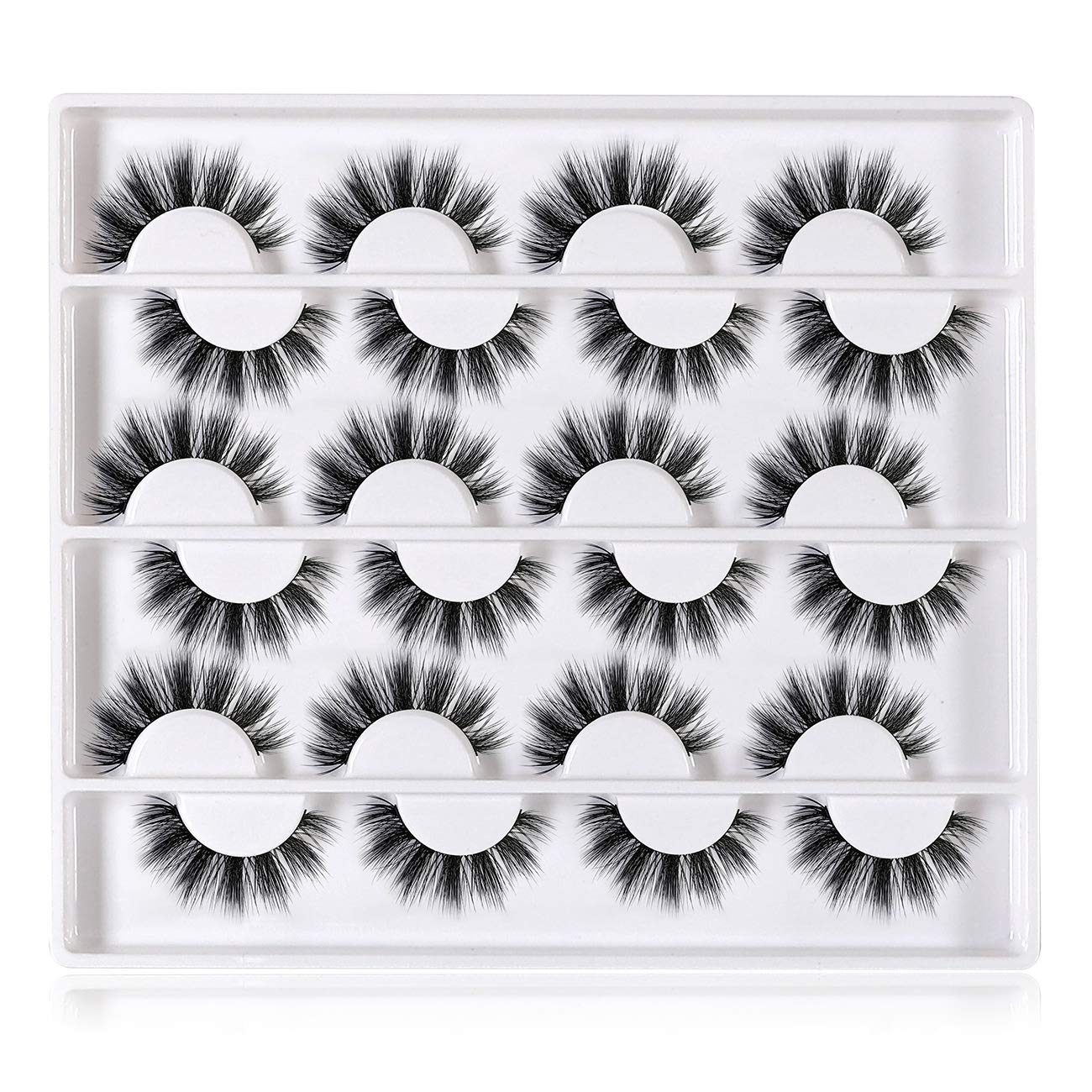 PLEELL 3D Natural Mink Lashes, 15mm False Eyelashes Handmade Luxurious Soft Lashes Pack 12 Pairs
