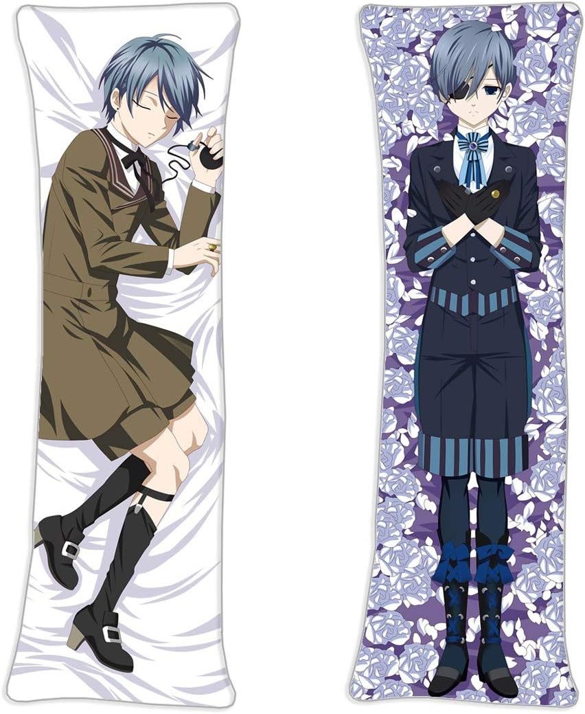 Paniagua Black Butler - Sebastian Michaelis Anime Darling Hugs Covered Zipper Body Pillow Case, Soft Cover Double Sided Throw 2 Way Tricot Pillowcases 180x60cm(70.87in x 23.6in)