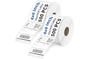 BAGVHANDBAGRO 1000 Sheets 4x6 Shipping Labels for Thermal Label Printer, Strong Adhesive, Mailing Labels with Water and Oil Proof, Perforated (500Pcs/Rolls, Pure White)