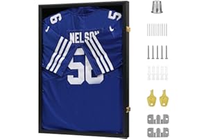 VERANI Jersey Frame Display Case - Football Jersey Shadow Box - Jersey Display Frame with Acrylic Door and Metal Hanger for Baseball Basketball Soccer Hockey Sport Shirt and Uniform,Black