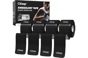 CKeep 4 Rolls Kinesiology Tape, Original Cotton Elastic Athletic Tape, 20 Precut 10" Strips Each, Black, Ideal for Muscle Support & Injury Prevention