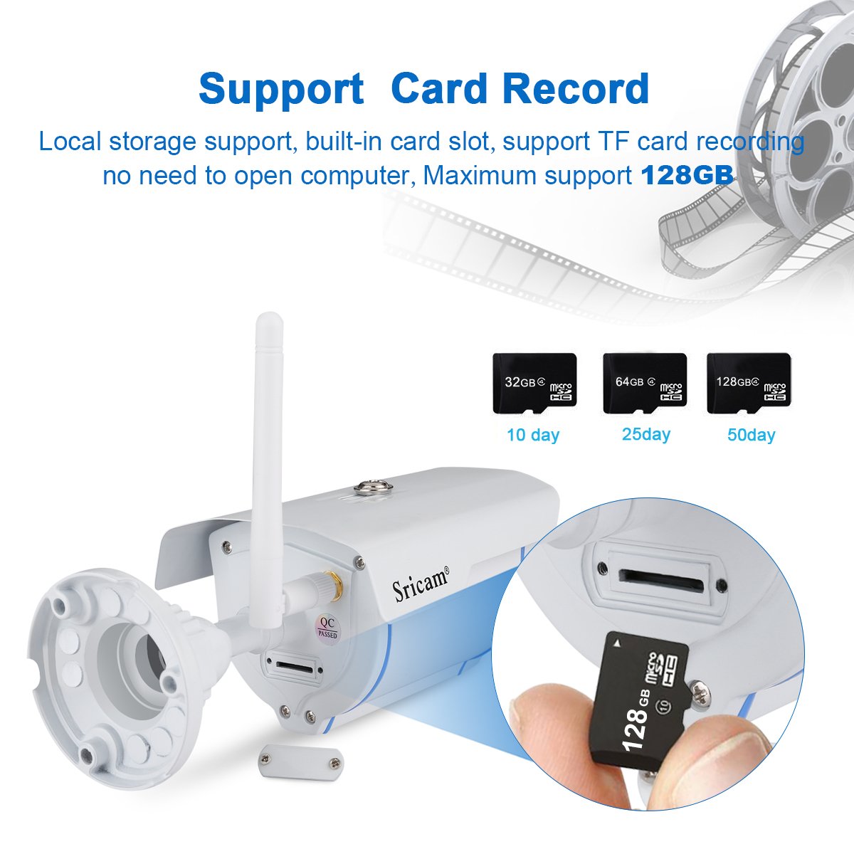 Sricam Wireless IP Camera 720P Outdoor Security Camera H.264 ONVIF IR-CUT with Automatic Night Vision Support IOS and Android System/Remote View/Motion Detection