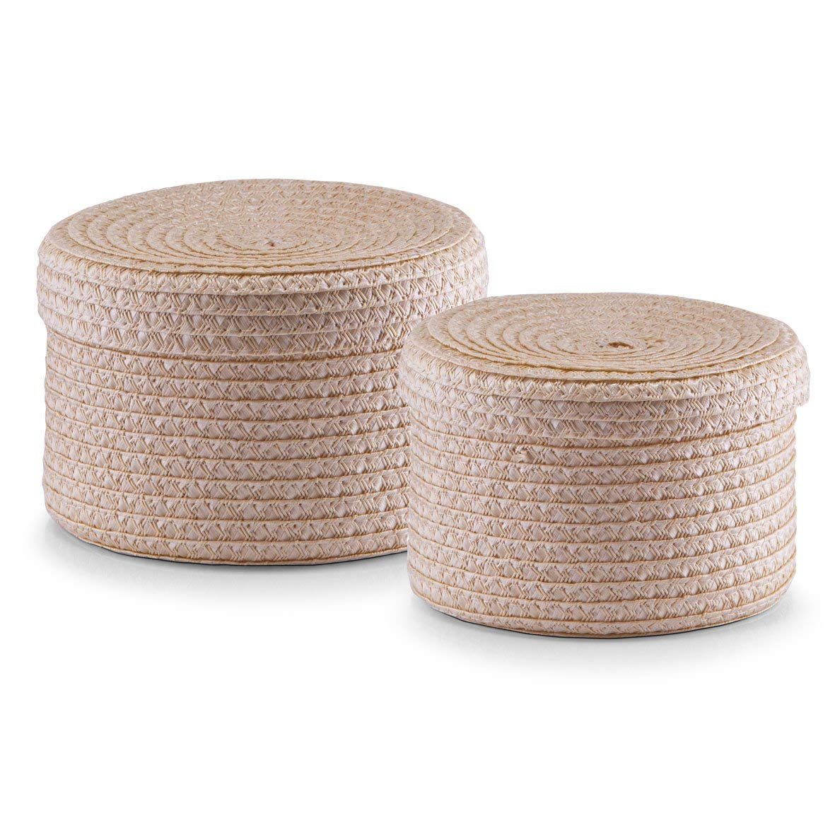 Zeller 14123 2-Piece 16 x 10/17 x 12 cm Basket Set with Lids Round PP Natural