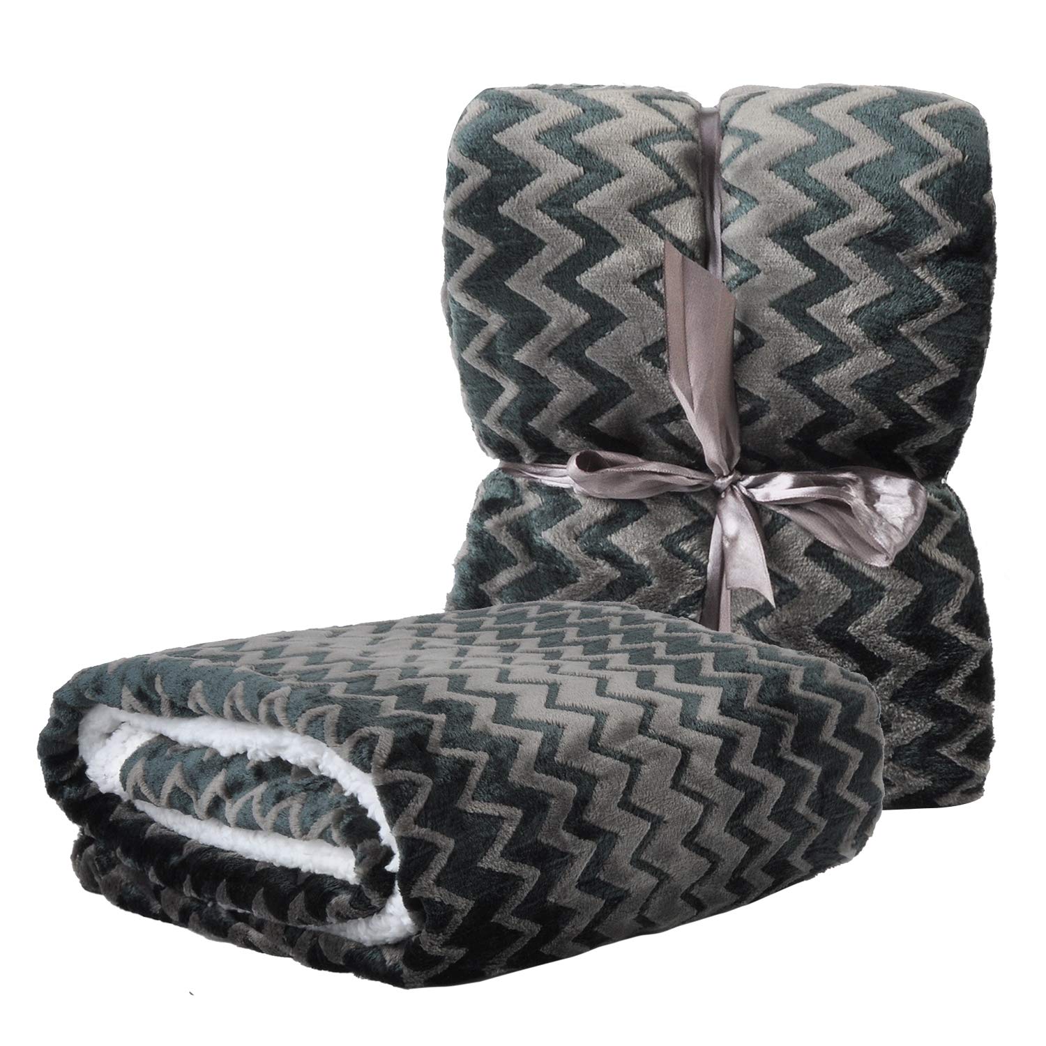 Plush Flannel Sherpa Throw Blanket Chevron 50\