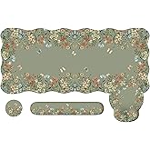 iCasso Desk Mat Set,Large Mouse Pad with Wrist Rest,Ergonomic Keyboard Wrist Support for Women,Girly Floral Computer Mat with Scalloped Edges,Non-Slip Desk Pad Home Office Gaming (Green)