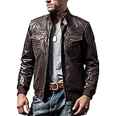 FLAVOR Men Biker retro Brown Leather Motorcycle Jacket Genuine Leather jacket