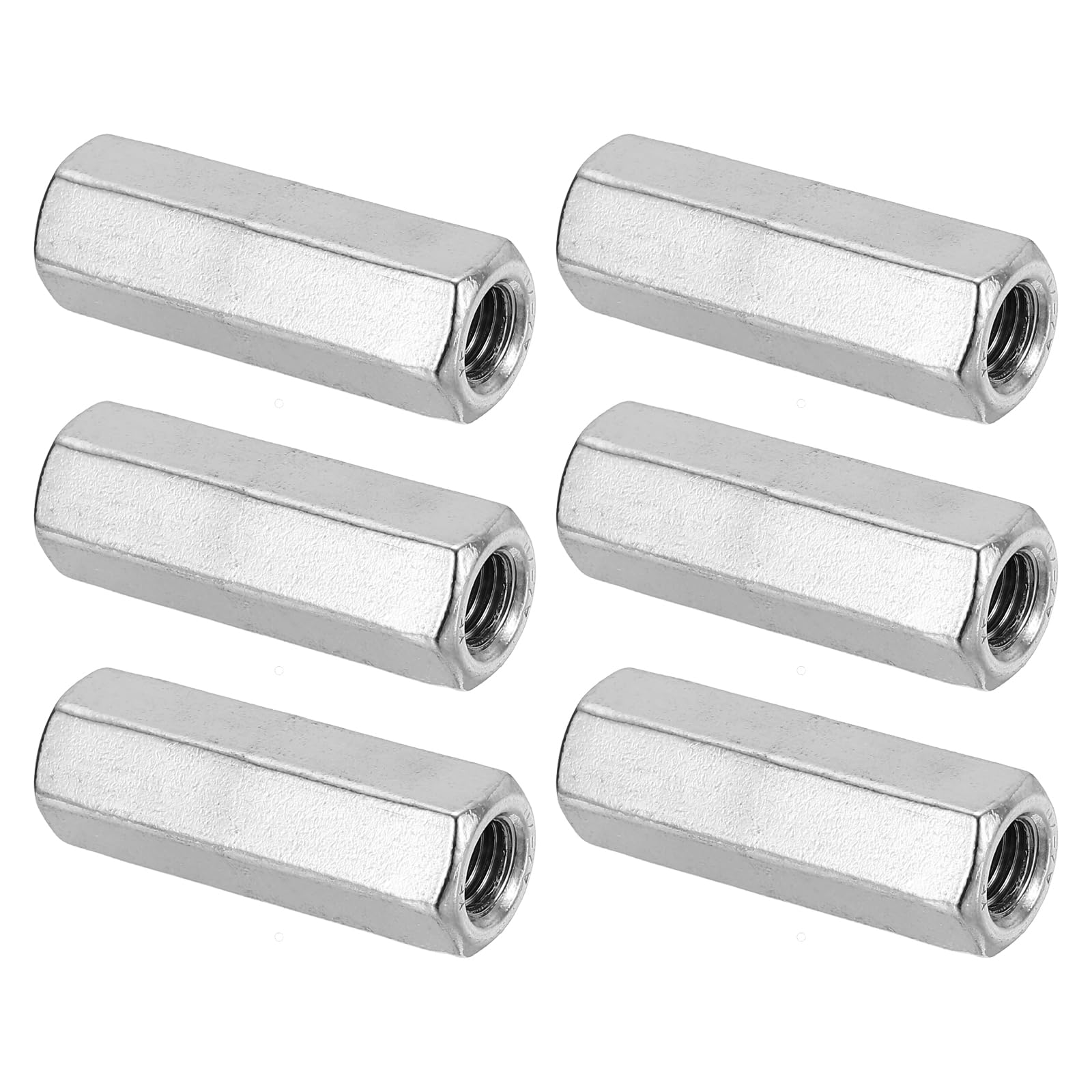 PATIKIL M10 x 1.5-Pitch 304 Stainless Steel Hex Coupling Nuts, 6Pcs 50mm/ 2" Length Coarse Fully Threaded Rod Coupling Nut Studding Connector Fasteners, Silver Tone — image 1