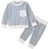 XFGLCK Toddler Baby Boy Clothes Waffle Long Sleeves Stripes Sweatshirt Pants Set Fall Winter Outfits