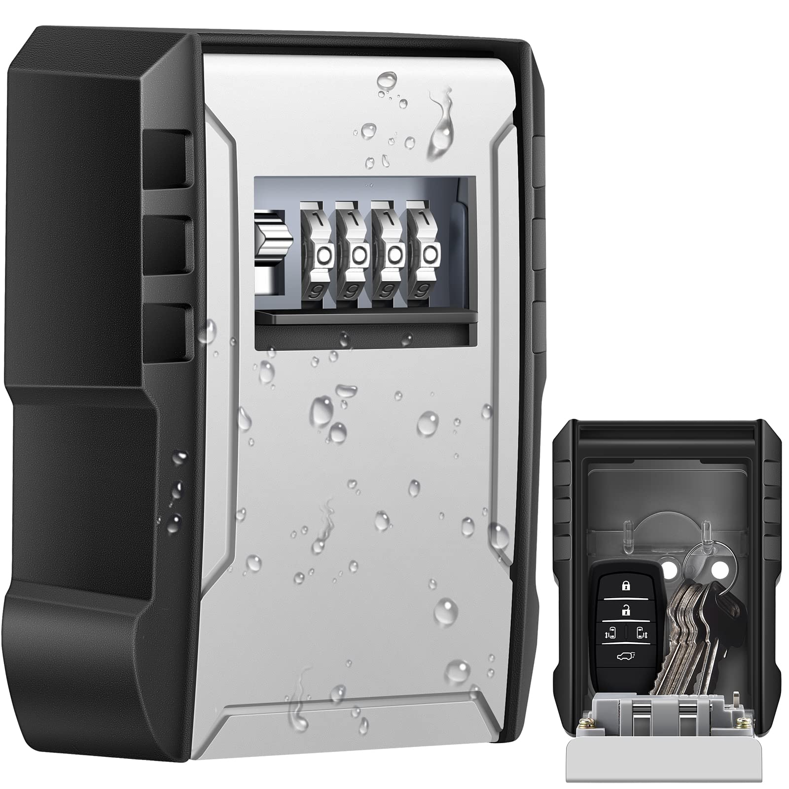 Mejasg Waterproof Key Safe with Number Code and Removable Hooks, Small Key Cabinet with Pre-Assembled Holes and Screw, Wall Mounted Key Box, Key Safe Outdoor for Home, Garages, Offices, Warehouses