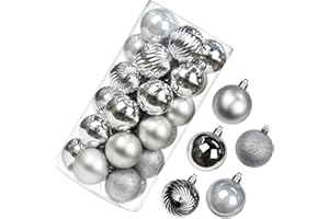 OAIRSE 2.36" Christmas Ball Ornaments Shatterproof Silver Christmas Ornaments Set 30 pcs Silver Ornaments for Christmas Tree Halloween Holiday Wedding Party Decoration