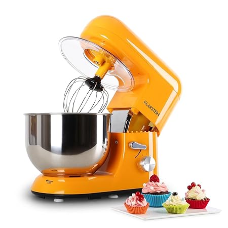Klarstein Bella Orangina Küchenmaschine Rührgerät (1200 Watt, 5,2 Liter-Rührschüssel, 6-stufige Geschwindigkeit) orange