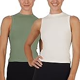 Yogalicious Womens Mock Neck Sleeveless Basic Tank Top Slim Fit Hip-Length Summer Shirts 1 Pack, 2 Pack, 3 Pack