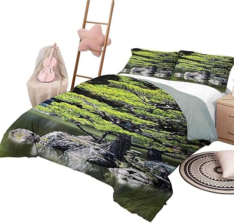 Totun Japanisches Dekor 3-teiliges Bettbezug-Bettwäscheset Kiefer im