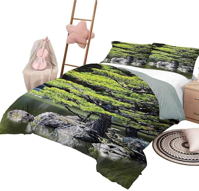 Totun Japanisches Dekor 3-teiliges Bettbezug-Bettwäscheset Kiefer im