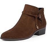 QIY Ankle Boots for Women Low Heel Round Toe Chunky Short Booties with Side Zipper Fall Winter Boots