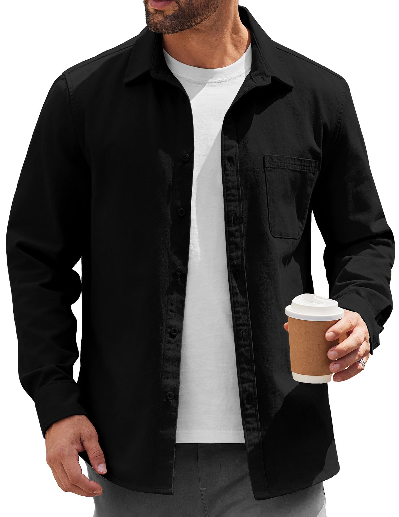 COOFANDY Mens Lightweight Button Down Shirt Jacket Casual Shacket Overshirt