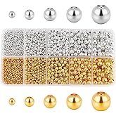 PH PandaHall 2340pcs Metal Spacer Beads Set - Round Ball Smooth Beads, 5 Sizes, Golden & Silver for Stackable Bracelets, Earrings, Necklaces, Rings & DIY Crafts