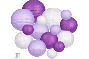 zilue Paper Lanterns Decorative, Round Hanging Paper Lanterns Decorations for Bachelorette Engagement Unicorn Birthday Party Supplies Purple/Lavender/White 15pcs