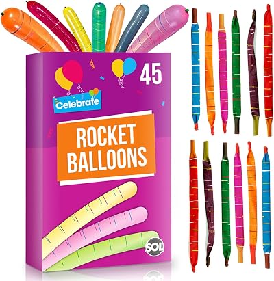 SOL 45pk Rocket Balloons Assorted Colour Flying Whistling Latex Party Toys