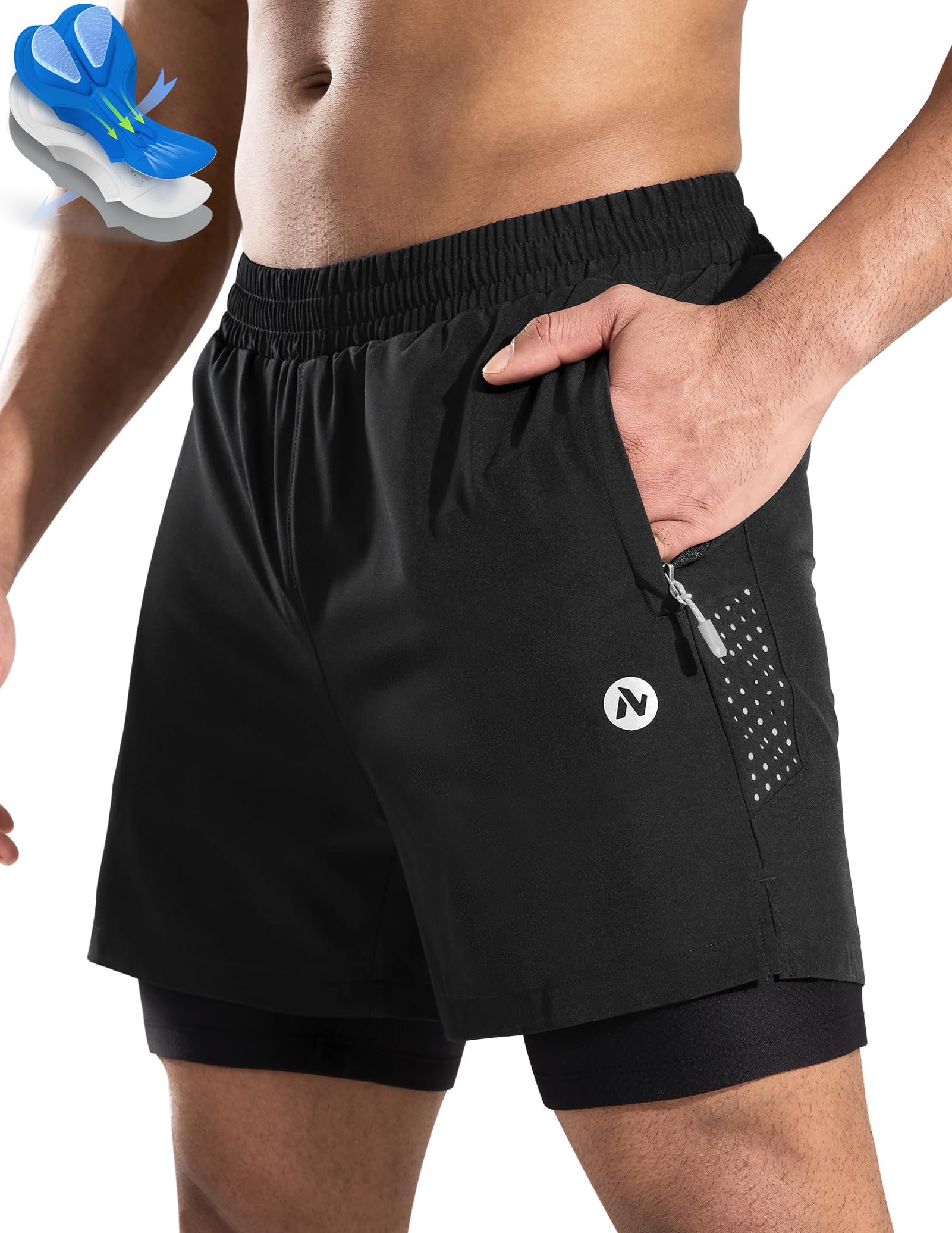 Photo 1 of Nepest Men's Mountain Bike Padded Shorts Baggy Gel 4D Padding MTB Biking Cycling Bicycle Shorts Zip Pockets Black/Grey S