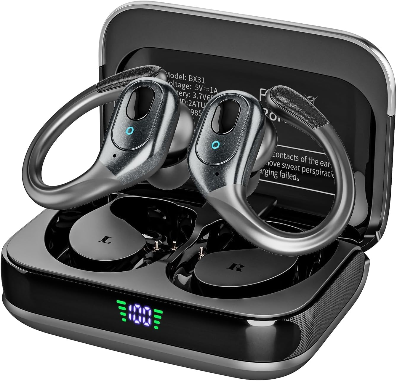 Photo 1 of sajawass Wireless Earbuds Bluetooth 5.4 Headphones, Noise Canceling Ear Buds with 75hr Playtime, LED Power Display, IPX7 Waterproof Earphones Over-Ear Earphones for Sports/Workouts