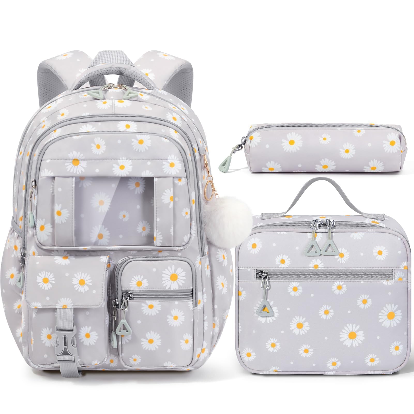 Photo 1 of Fimibuke Backpack for Girls Boys, 3Pcs Waterproof Kids Backpack with Lunch Box & Pencil Pouch - Lightweight Multi-Pocket Daisy Bookbag for Elementary Middle School Ages 6+