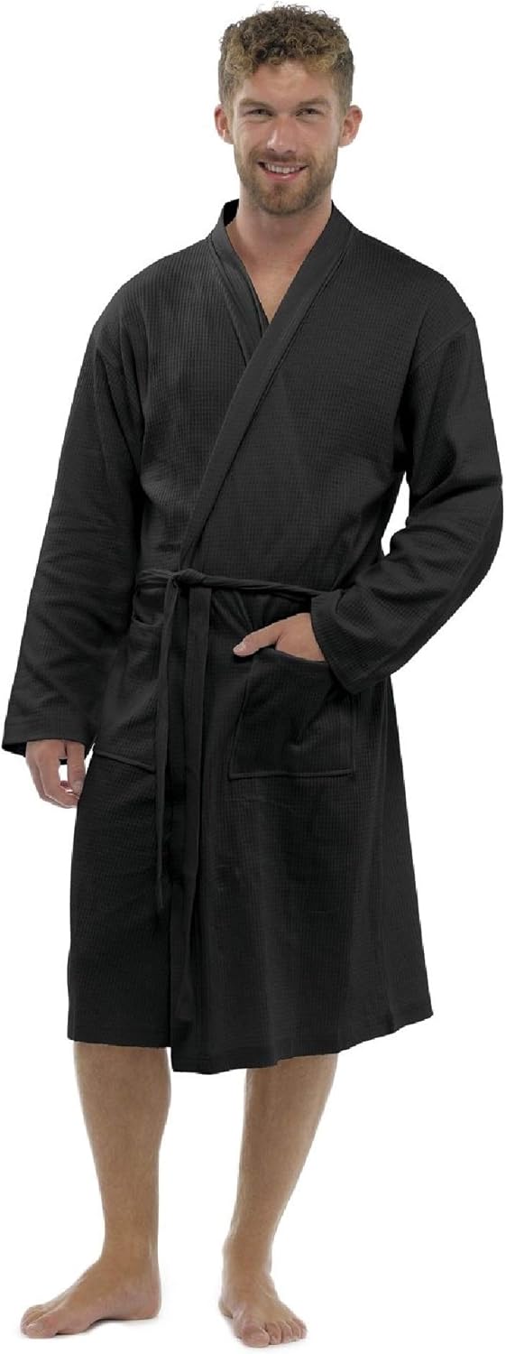 HiA Direct Mens Cotton Waffle Robe/Dressing Gown Plain Bathrobe Cotton