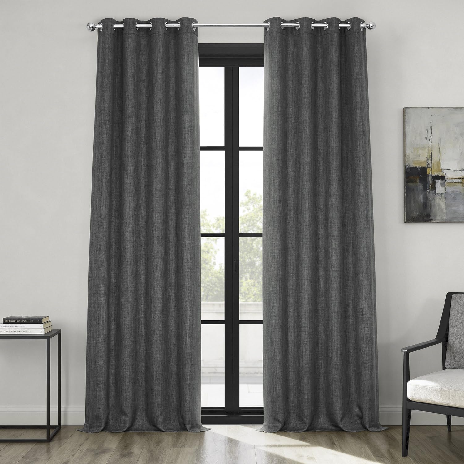 HPD Half Price Drapes Grommet Linen 96 Inches Long Darkening Curtains for Bedroom & Living Room (1 Panel), 50W x 96L, Dark Gravel, Polyester Blend, 50 X 96